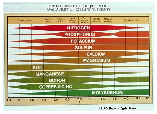Availability of nutrients at different pH levels